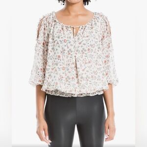 MAX STUDIO Cold Shoulder Elbow Sleeve  Georgette Top Size XS